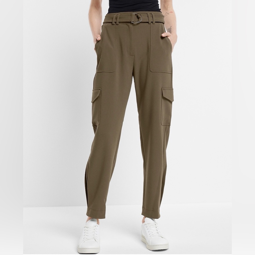 Express Super High Waisted Belted Cargo Pant Size 8 Olive Green